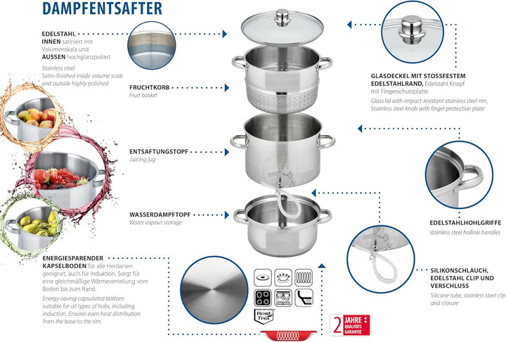 ELO Galactica Entsafter 26cm, Set 5-teilig, Dampfentsafter, energiesparender Kapselboden, vitaminsch