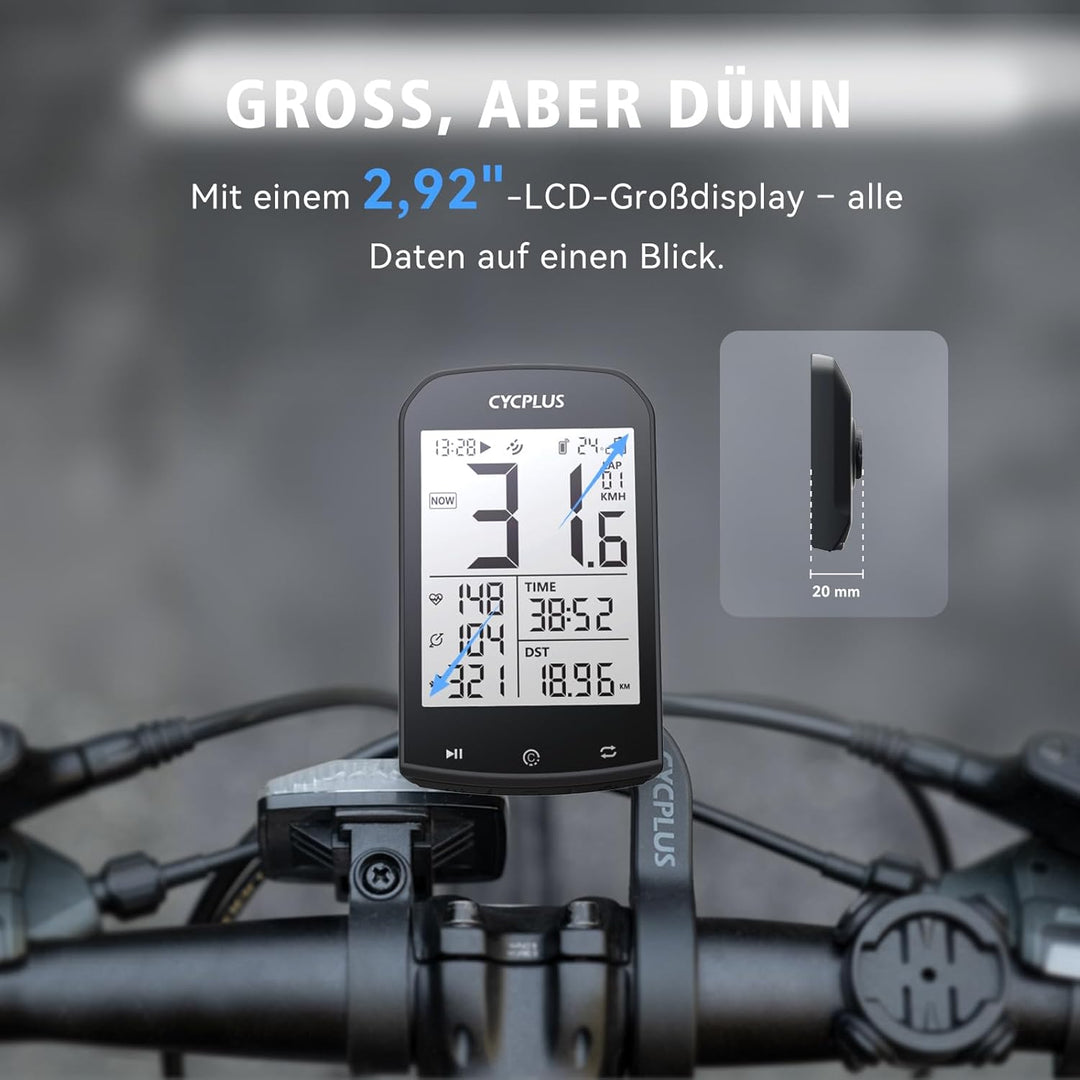 CYCPLUS GPS Fahrradcomputer Kabellos, wasserdichte Fahrrad Tachometer und Kilometerzähler, ANT+ Drah