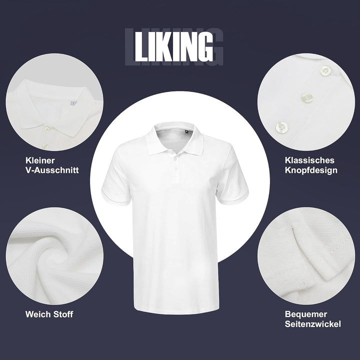 Liking Herren Basic Poloshirt Baumwolle Polo Shirts Polohemd Kurzarmshirt mit Knopfleiste 3er Pack 8