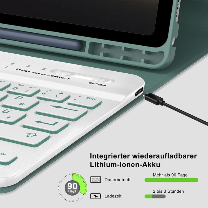 Hülle mit Tastatur für Samsung Galaxy Tab A9 8.7'' 2023, 7 Farben Beleuchtung, QWERTZ Deutsches, Mag
