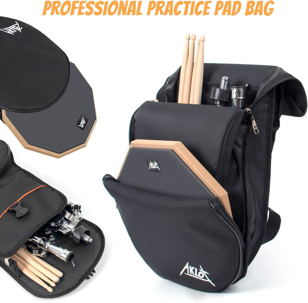 Drum Practice Pad Set AKLOT 12" Kieselgel Übungspad mit Snare Ständer Rucksack Drumsticks für erwach