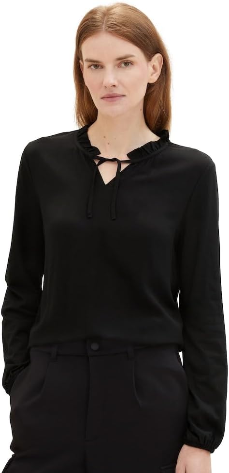 TOM TAILOR Damen Longsleeve T-Shirt S 14482 - Deep Black, S 14482 - Deep Black
