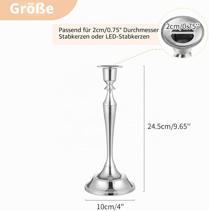 Nuptio Kerzenhalter für Kerzenständer – 2 Stück Silber Kerzenständer 24.5cm Hoch Konischer Kerzenhal