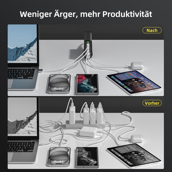 245W USB C Ladegerät,HUNDA GaN USB C Ladegerät Mehrfach 5 Ports,USB C Schnellladegerät Unterstützt P