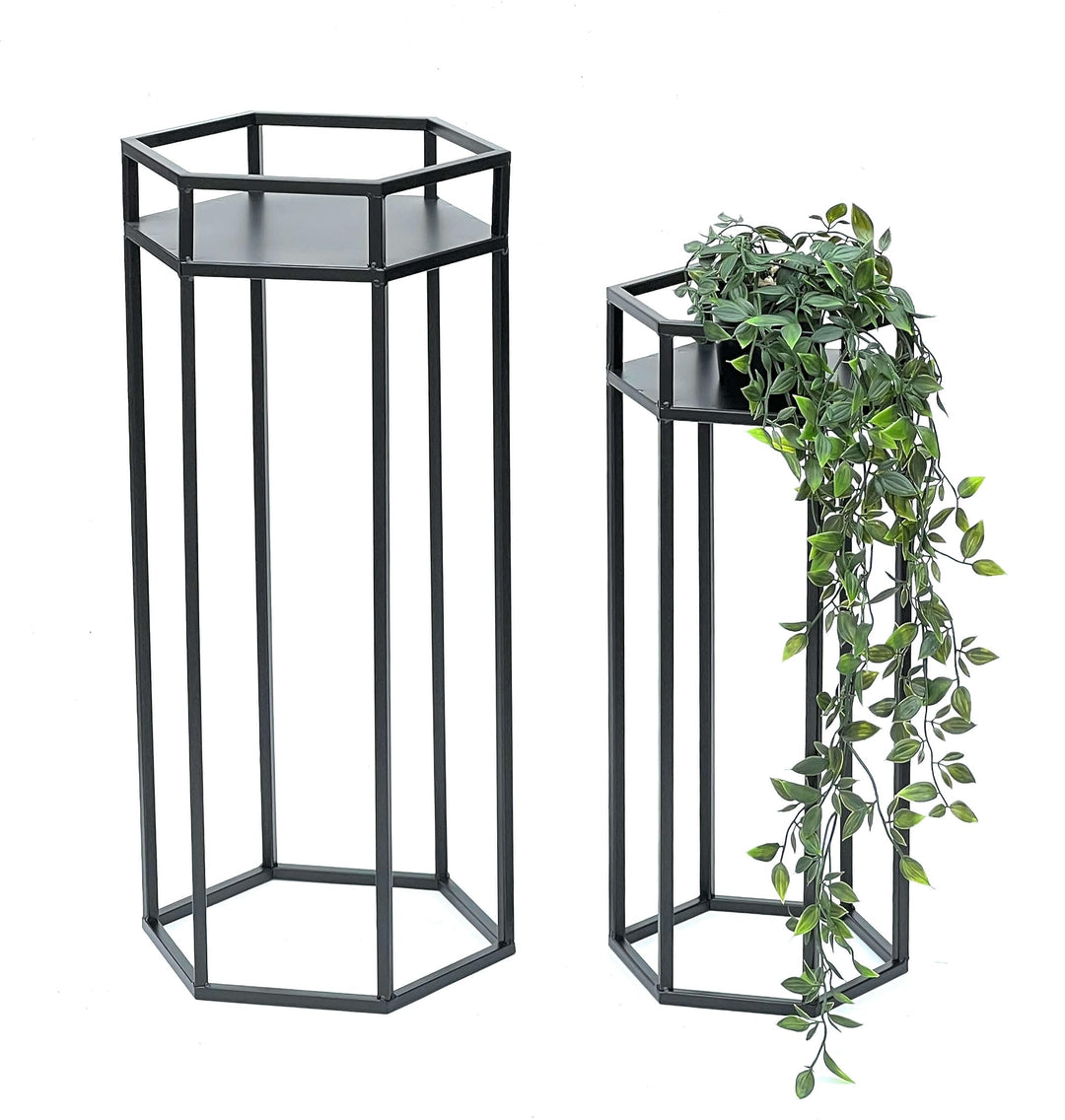 DanDiBo Blumenhocker Metall Schwarz 6eck Blumenständer Beistelltisch 96453 2er Set Pflanzenständer B