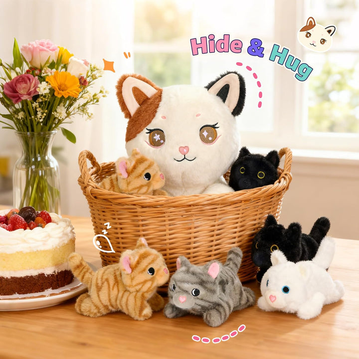 shownicer Plüschtier Katzen Kuscheltier Set 5 Stück Stofftier Kawaii Katze Plüsch Kissen Spielzeug G