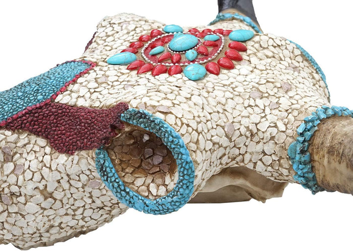 Mendler Deko Kuhschädel HWC-D31, Stierkopf Bulle Tierkopf Kuhkopf Trophäe mit Mosaik, Polyresin 51x5