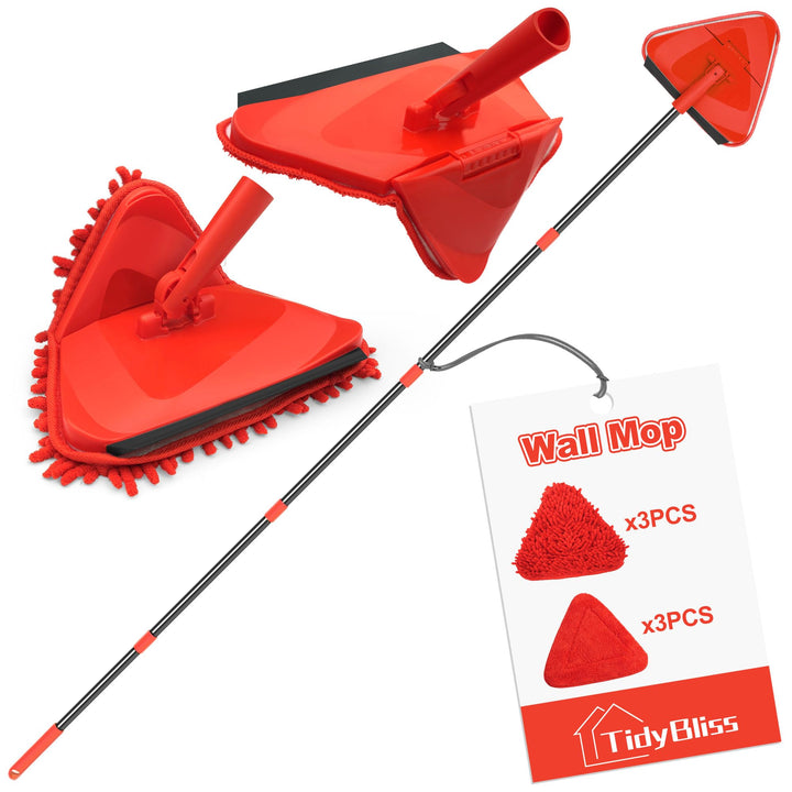 TidyBliss Bodenwischer Wandmop mit 202 cm Langem Stiel, 360°Drehbarer Dreieck Wischmopp mit Klappbar