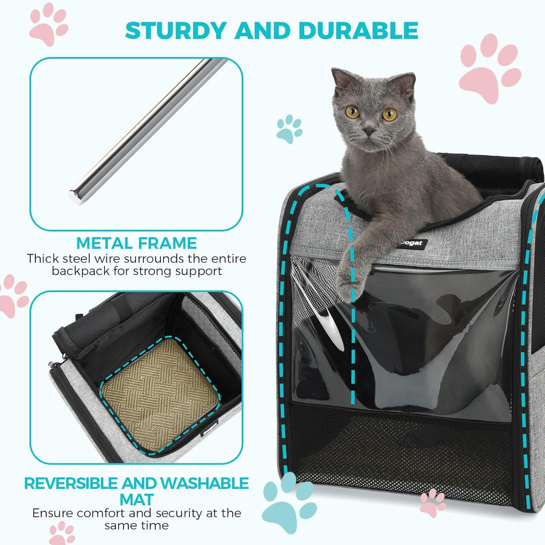 Dogat Katzenrucksack mit Netzfenster, Tragbare und Faltbare Haustier Rucksack mit integrierter Siche
