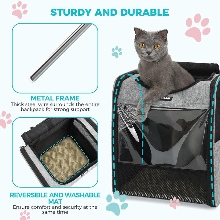 Dogat Katzenrucksack mit Netzfenster, Tragbare und Faltbare Haustier Rucksack mit integrierter Siche