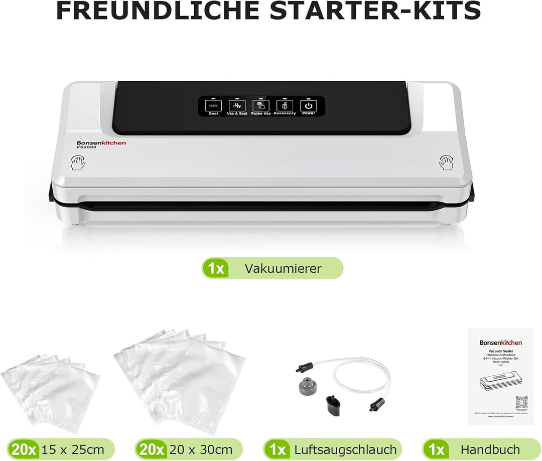 Bonsenkitchen Vakuumiergerät, Vakuumierer für kontinuierliches Arbeiten mit hoher Geschwindigkeit, F