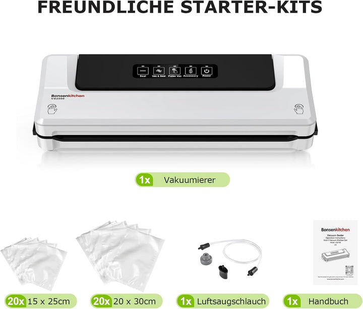 Bonsenkitchen Vakuumiergerät, Vakuumierer für kontinuierliches Arbeiten mit hoher Geschwindigkeit, F