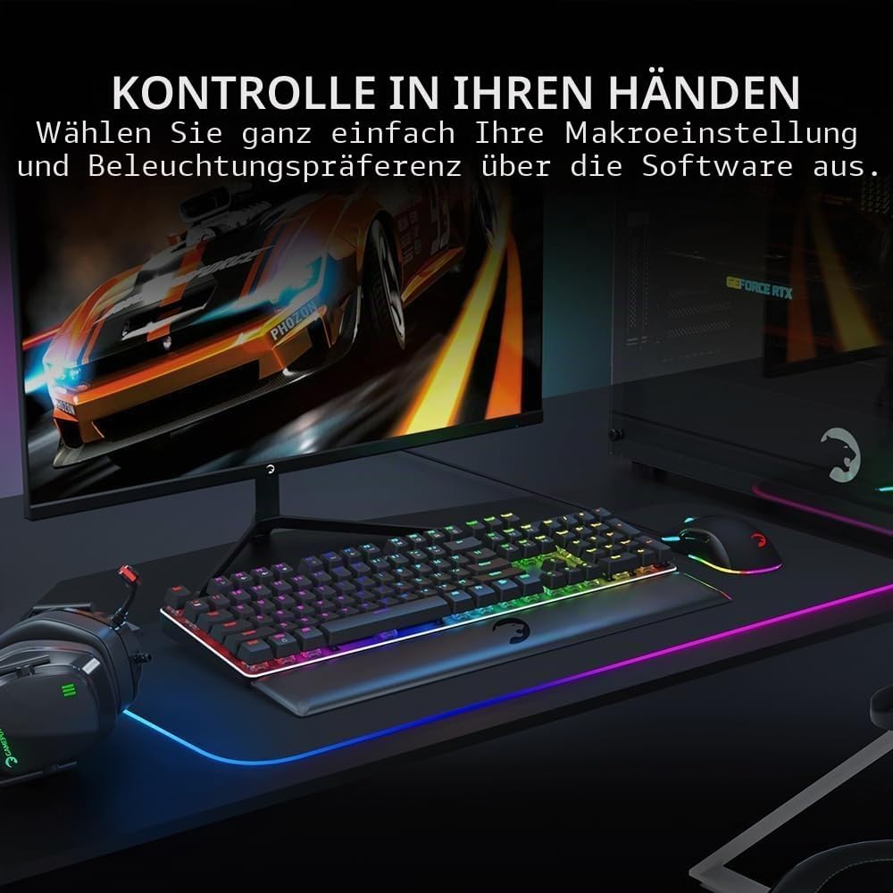 GAMEPOWER Ogre RGB Gaming Tastatur, Blue Switch Mechanical Keyboard, QWERTZ DE-Layout, mit Handgelen