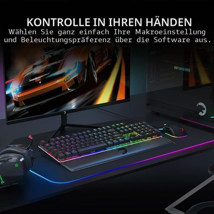 GAMEPOWER Ogre RGB Gaming Tastatur, Blue Switch Mechanical Keyboard, QWERTZ DE-Layout, mit Handgelen