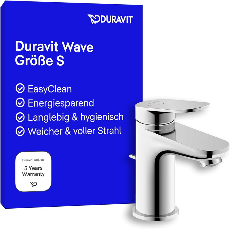 Duravit Wave Waschtischarmatur, Grösse S (Auslauf Höhe 77 mm), energiesparende Waschbecken Armatur (