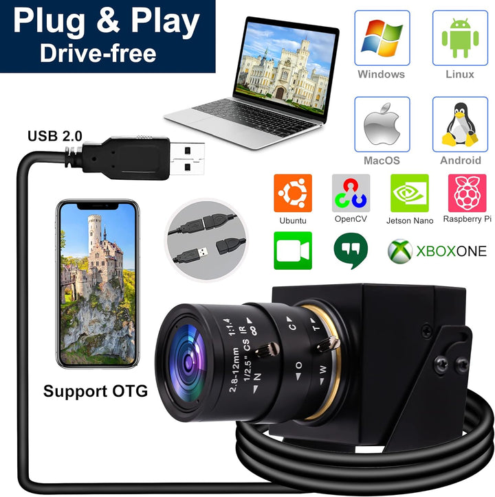Svpro 1080P USB-Kamera mit 2,8–12 mm optischem Zoomobjektiv, IMX323-Sensor, H.264-Low-Light-Kamera,