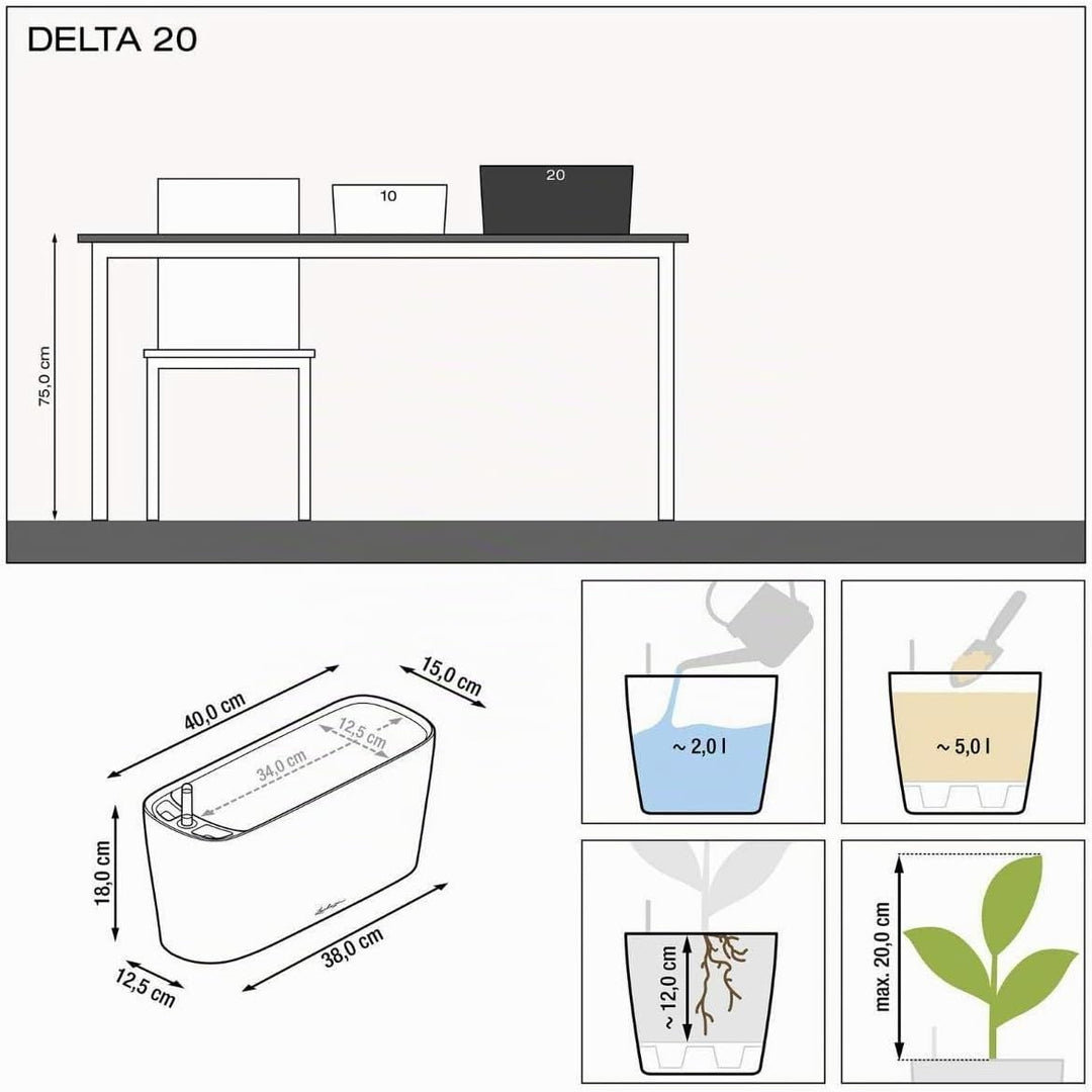 LECHUZA DELTA 20 anthrazit metallic 15563 Anthrazit Metallic 40x15x18 cm Tischgefäss, Anthrazit Meta
