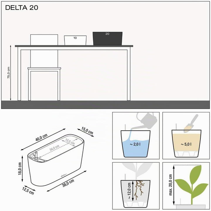 LECHUZA DELTA 20 anthrazit metallic 15563 Anthrazit Metallic 40x15x18 cm Tischgefäss, Anthrazit Meta