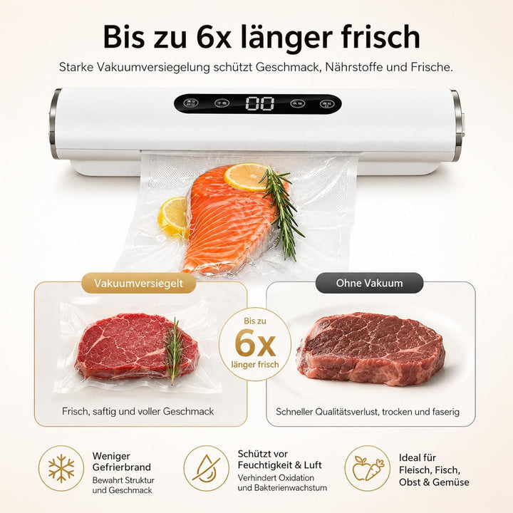 Vakuumiergerät für Lebensmittel mit 20 Beutel, 62KPA Vakuumierer Folienschweissgerät Vollautomatisch