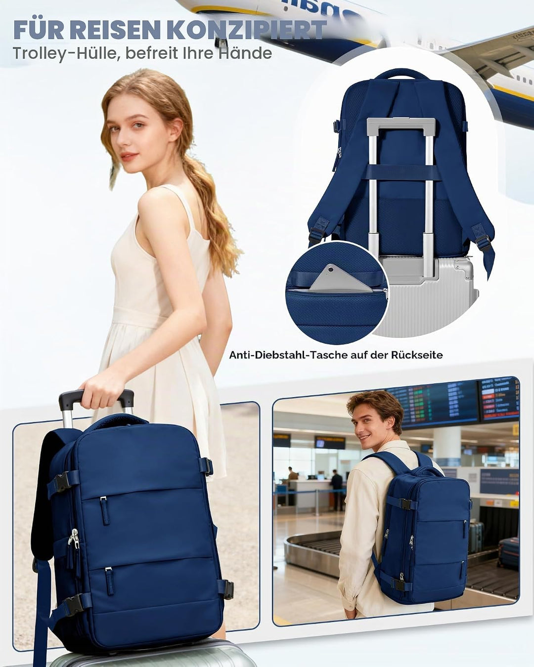 SZLX Vakuum Rucksack 40x30x20 Wizz air Handgepäck Rucksack 40x20x25 für Ryanair Vakuum Reiserucksack