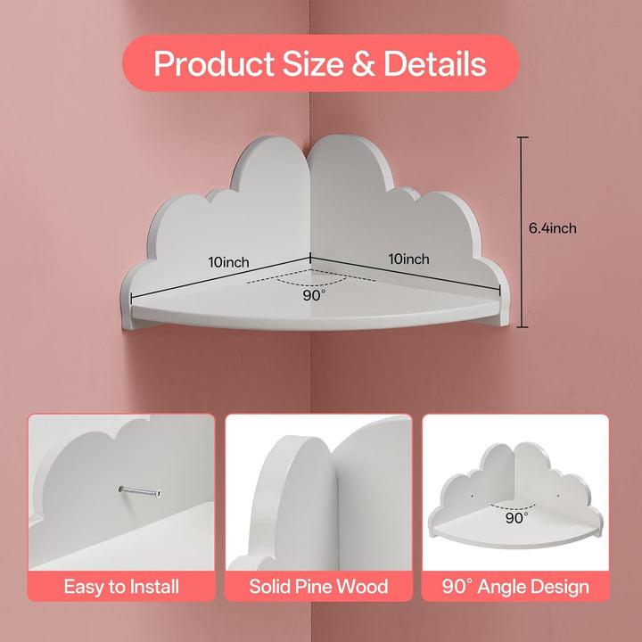 Gieanoo Wolke Corner Regale Set von 3, weisse Wandregale für Kinderzimmer, Schlafzimmer, Wohnzimmer