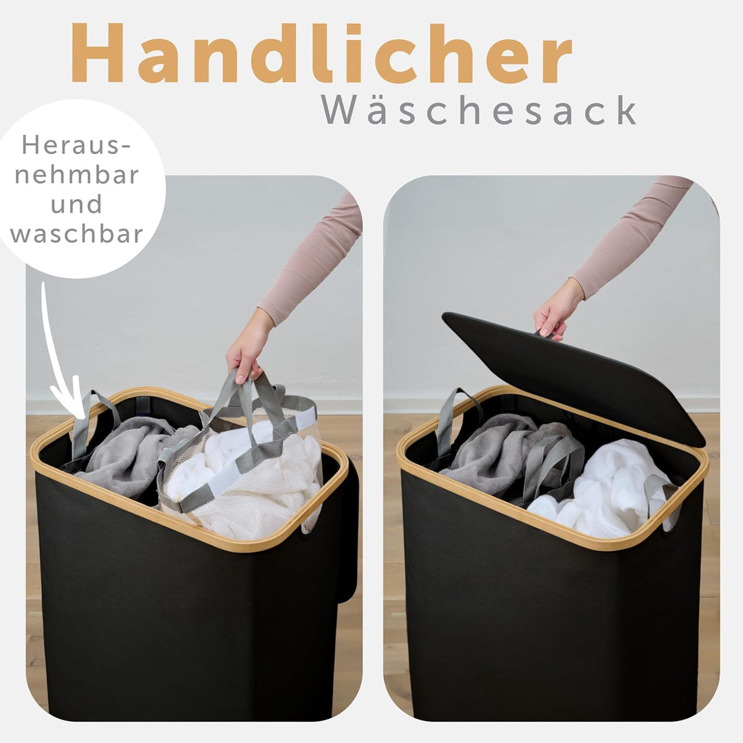 Blumtal Wäschesammler 140 L - Wäschekorb 2 Fächer mit herausnehmbarem Wäschesäcken - Pfandflaschen A