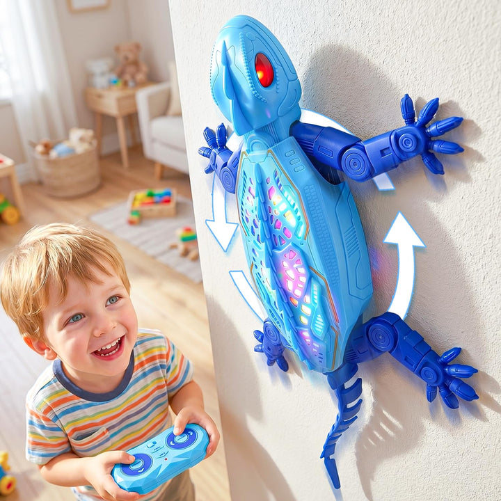 FOTSHARER Blauer Wall Crawler Gecko, wiederaufladbare ferngesteuerte Eidechse mit bunter LED-Beleuch