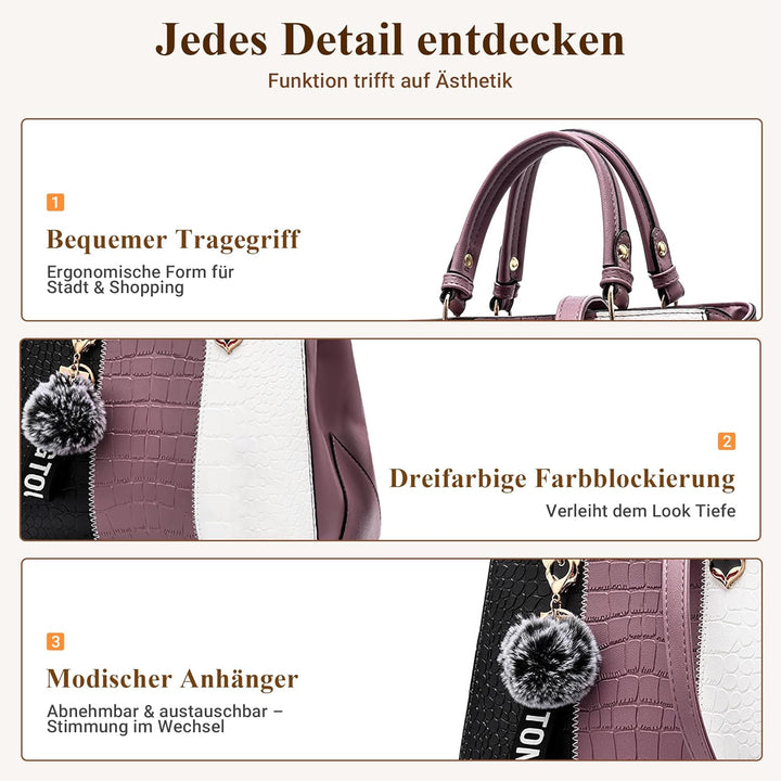 DIRRONA Elegant Damen Handtasche Farbblock Design Schultertasche Gross Kapazität Umhängetasche Beilä