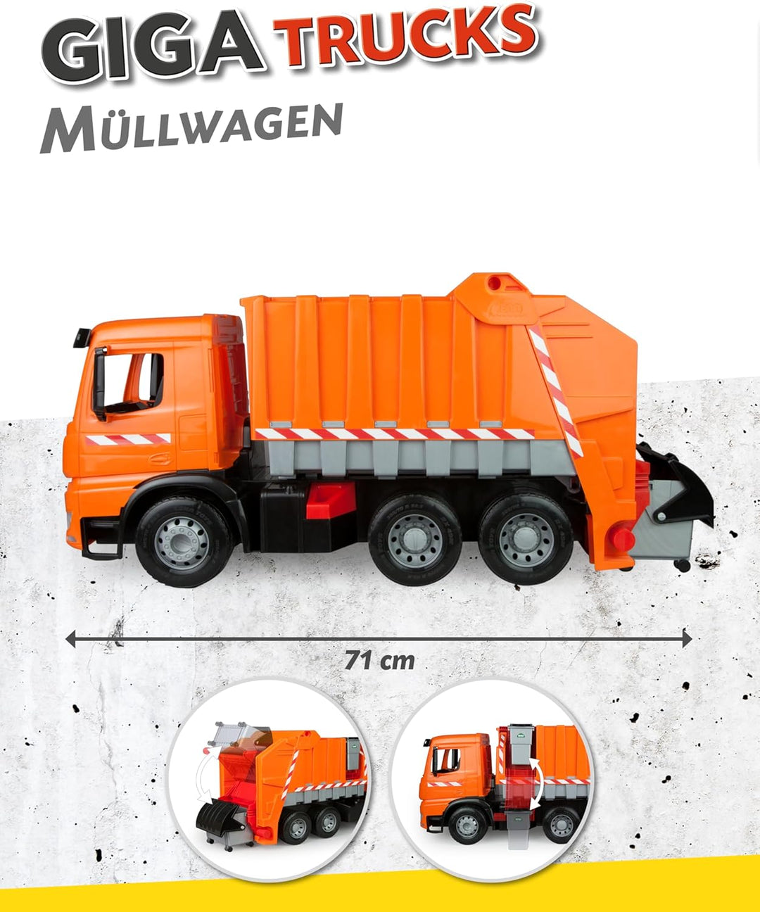 Lena 02168 - Starke Riesen Müllwagen Mercedes Benz Arocs, orange / silber, ca. 74 cm, Müllfahrzeug m