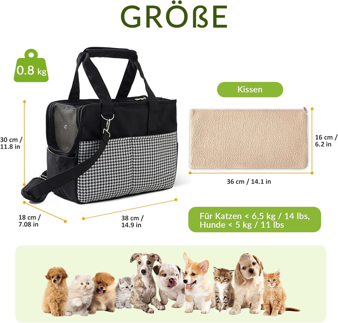 ALLSOPETS Hundetasche für kleine Hunde 5kg und Katzen, Faltbare Tragetasche mit Vordertaschen, Siche