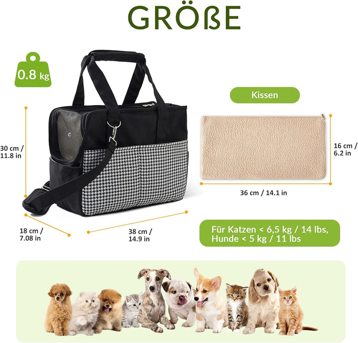 ALLSOPETS Hundetasche für kleine Hunde 5kg und Katzen, Faltbare Tragetasche mit Vordertaschen, Siche