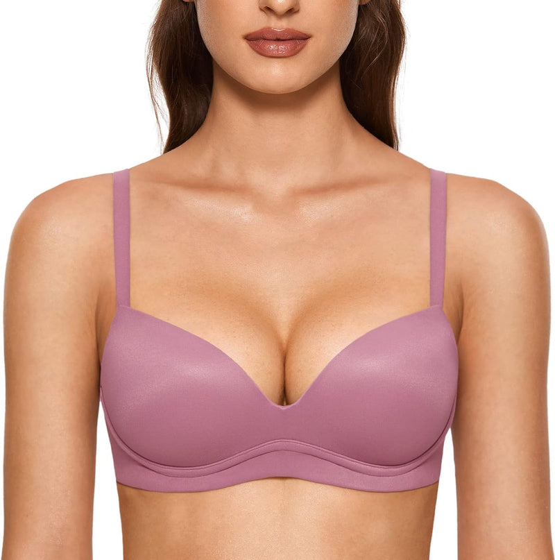 DOBREVA BH Damen ohne Bügel Push Up BHS Soft T Shirt Gepolstert Bustier Nahtlose Sleep 75D Rauchrose
