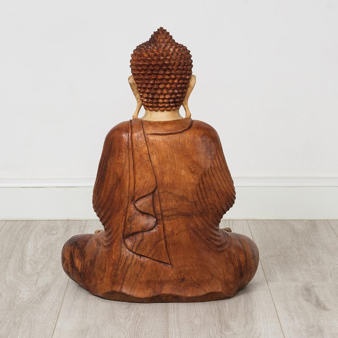livasia Buddha Figur aus Holz 50cm hoch – Balinesische Handwerkskunst – Buddha Deko Figuren aus Suar