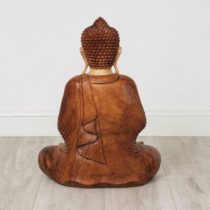 livasia Buddha Figur aus Holz 50cm hoch – Balinesische Handwerkskunst – Buddha Deko Figuren aus Suar