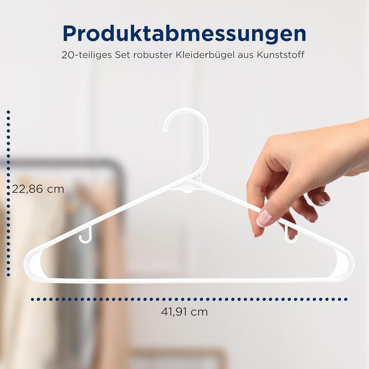 SereneLife Kleiderbügel Kunststoff Weiss, 20er Set, Bügel rutschfest und Platzsparend, Clothes Hange