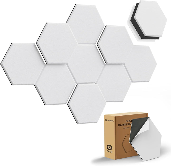 Hexagon Akustikplatten Selbstklebend, 12 Stück Schalldämmfilz Akustikpaneele, Hohe Dichte Schallabso