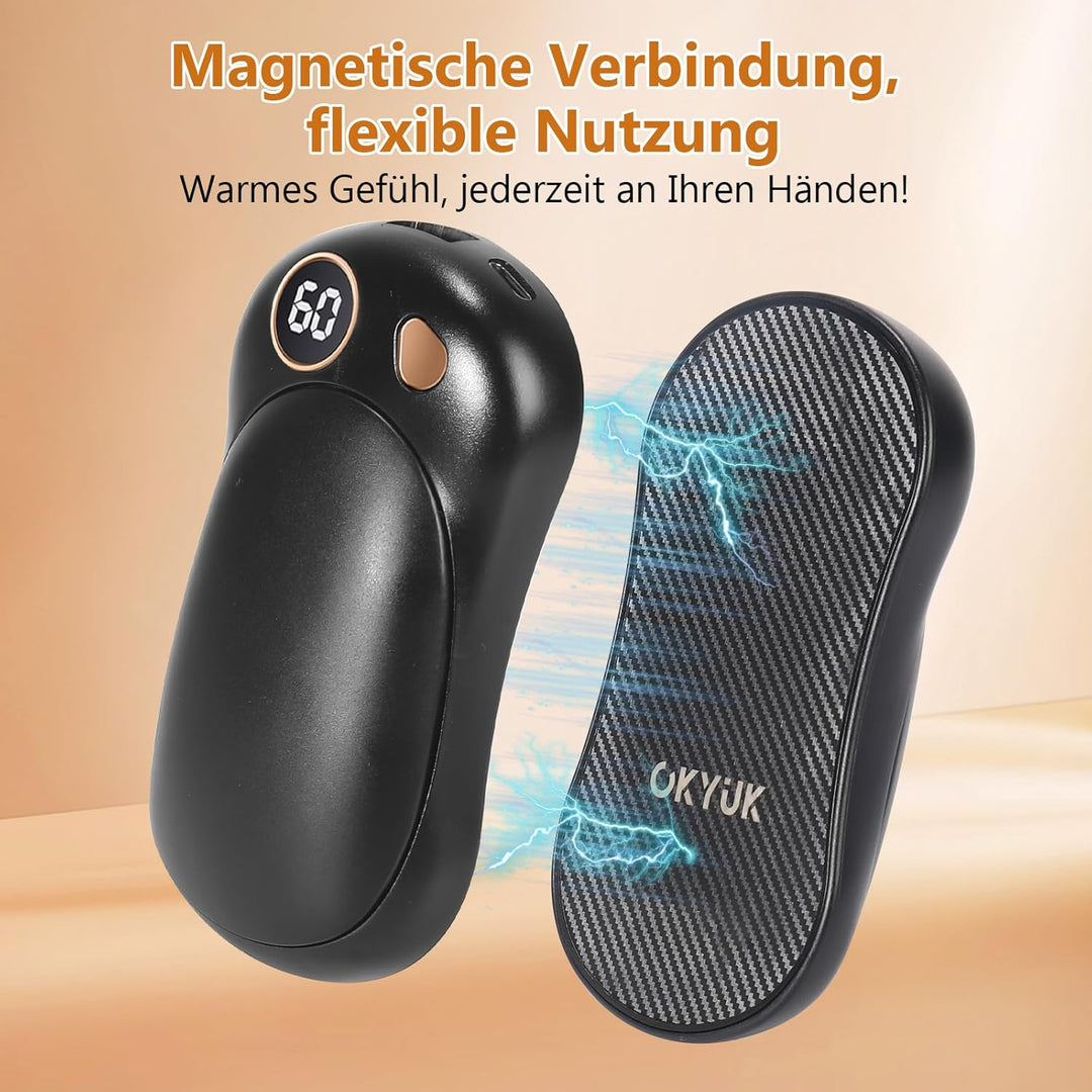 OKYUK Handwärmer 2 Pack, Magnetisches Handwärmer Elektrisch Wiederaufladbar mit 5000 mAh Akkukapazit