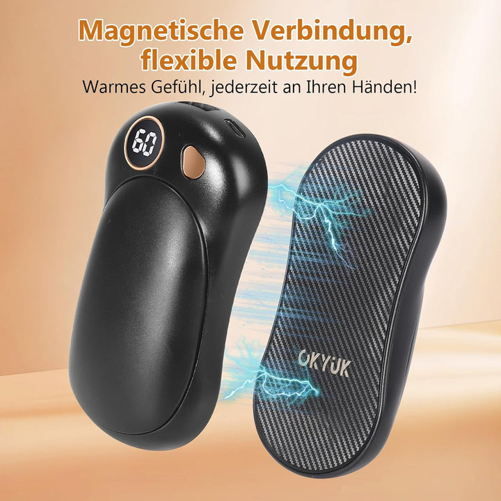 OKYUK Handwärmer 2 Pack, Magnetisches Handwärmer Elektrisch Wiederaufladbar mit 5000 mAh Akkukapazit