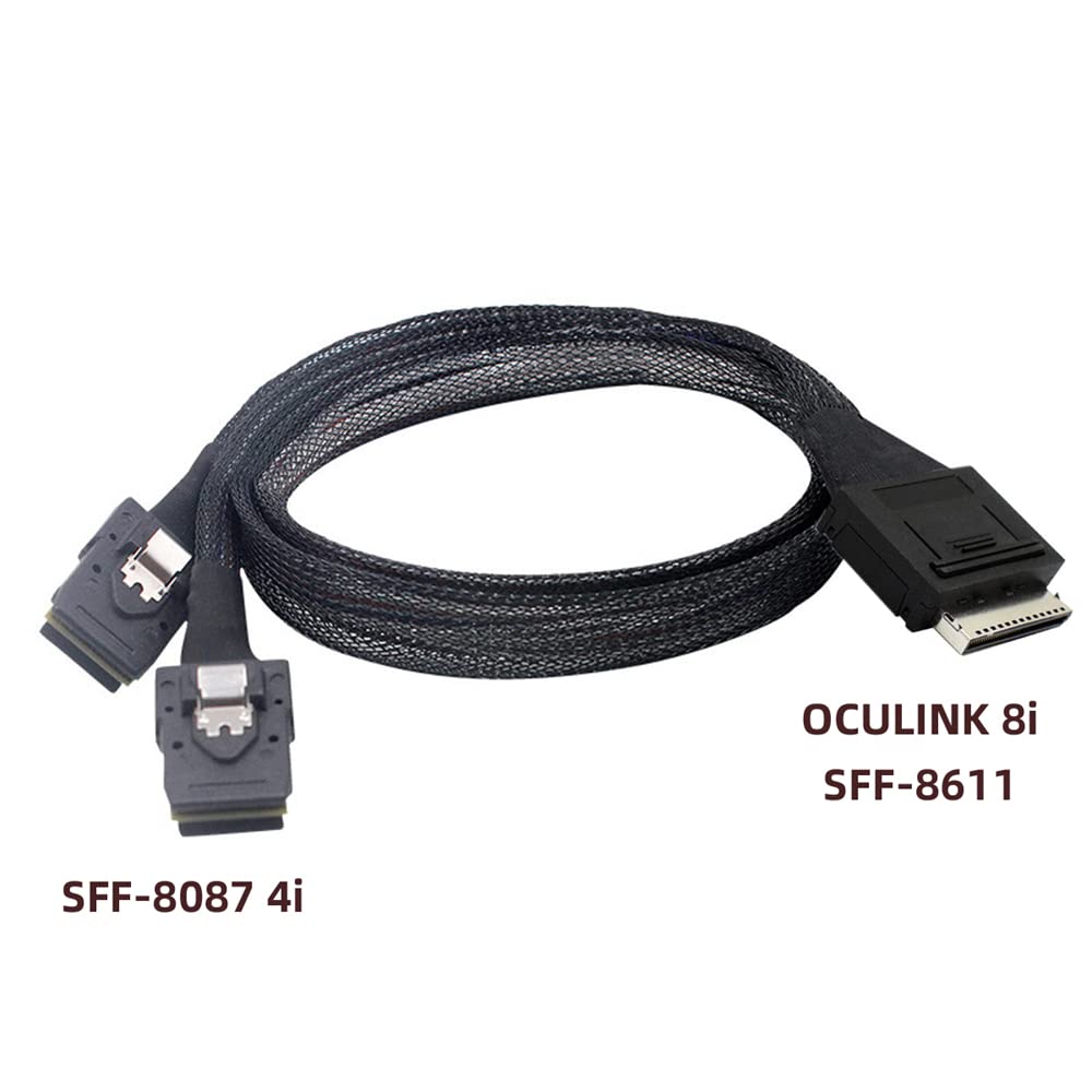 cablecc 50cm OCuLink PCIe PCI-Express SFF-8611 8x 8-Lane auf Dual SFF-8087 4x SSD Daten Aktives Kabe