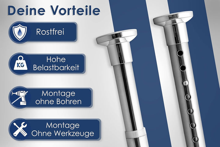 Rostfreie Edelstahl Teleskopstange ohne Bohren 260-310cm, Ø25mm Multifunktionale Gardinenstange Klem