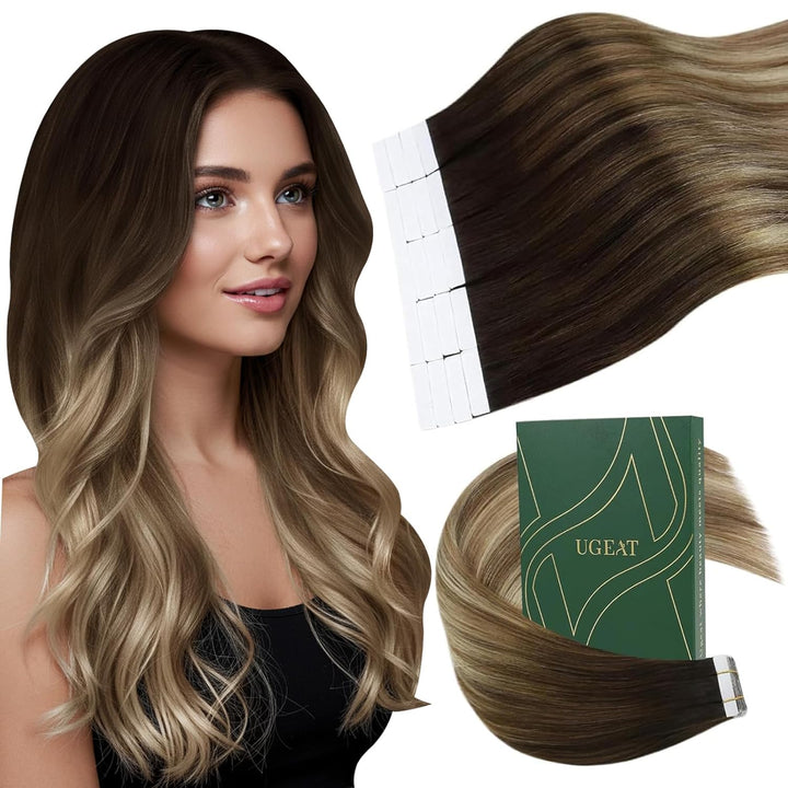 Ugeat 50 Gramm Haarverlängerung Echthaar Tape Hair Extension 45cm Haare Tapes Extensions Echthaar 20