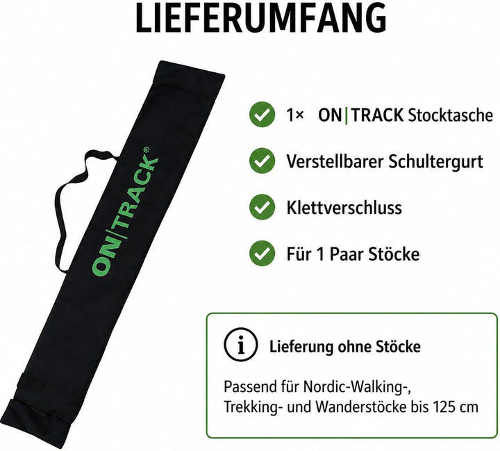 ON|TRACK Stocktasche aus Nylon mit Tragegurt für 1 Paar Nordic Walking Stöcke Wanderstöcke
