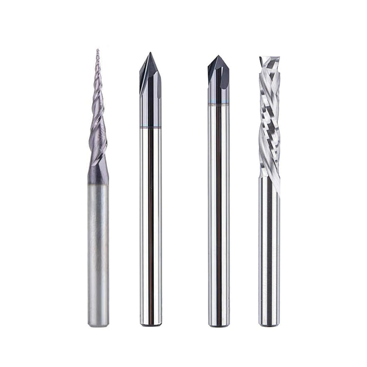 SpeTool 4 Stück Fräser Set 4mm Schaft Vollhartmetall VHM CNC Fräser V-Nutfräser Schaftfräser Holzfrä