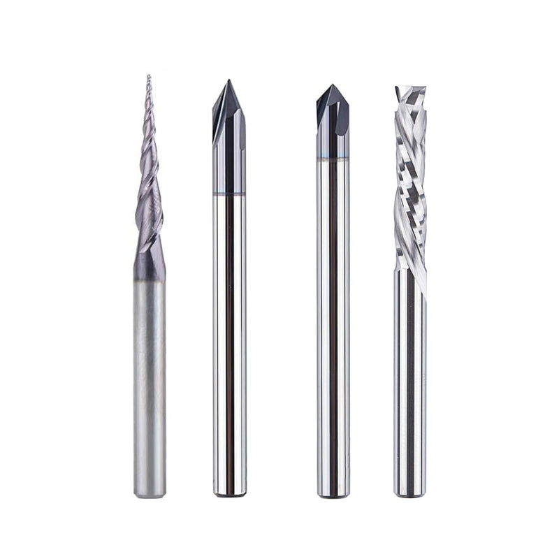 SpeTool 4 Stück Fräser Set 4mm Schaft Vollhartmetall VHM CNC Fräser V-Nutfräser Schaftfräser Holzfrä