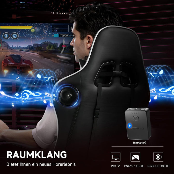 GTPLAYER Gaming Stuhl mit Fussstützen Lautsprecher Bluetooth, Gamer Stuhl Ergonomischer Computerstuh