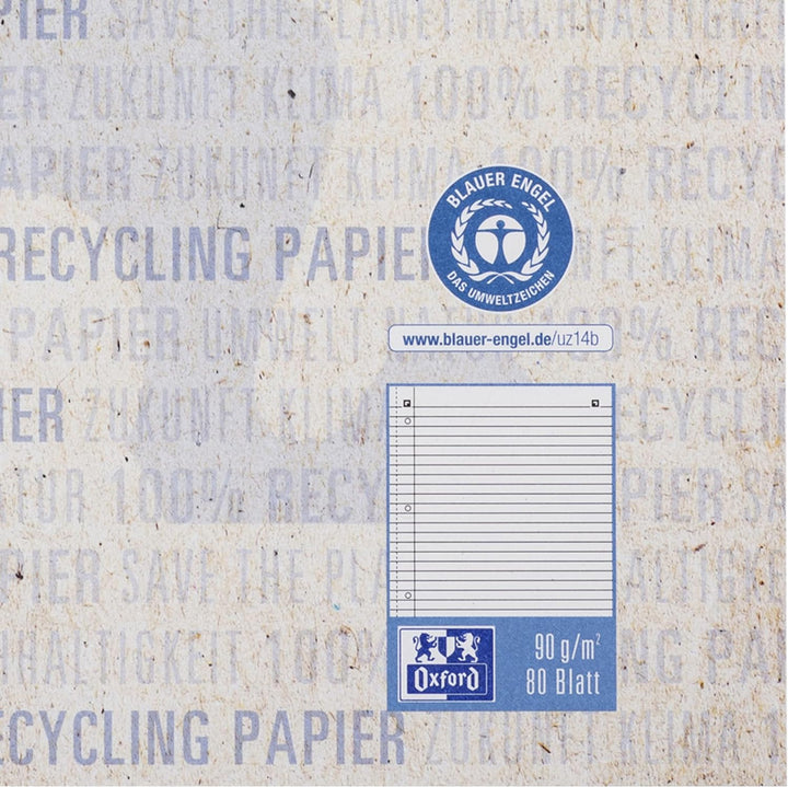 Oxford Recycling Collegeblock A4 liniert mit Rand links, 80 Blatt, 10 Stück, A4 liniert mit Rand lin