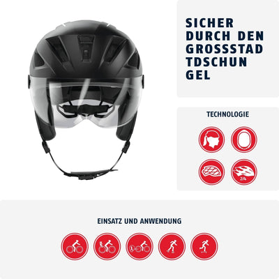 ABUS Stadthelm Pedelec 2.0 ACE - Fahrradhelm mit Rücklicht, Visier, Regenhaube, Ohrenschutz - für Da