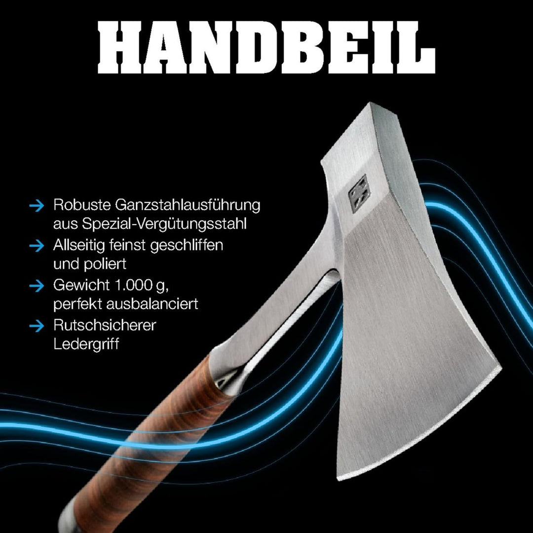 Handbeil, mit Ledergriff, inkl. hochwertiger Ledergürteltasche als Schneidschutz | 3555.375