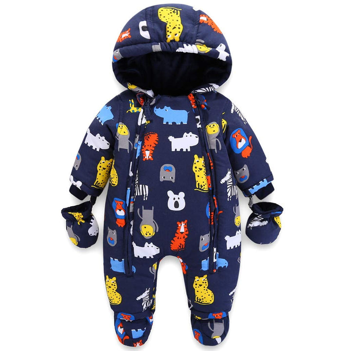 Baby Winter Overall Mit Kapuze Schneeanzüge mit Handschuhen und Füsslinge Mädchen Jungen Warm Kleidu