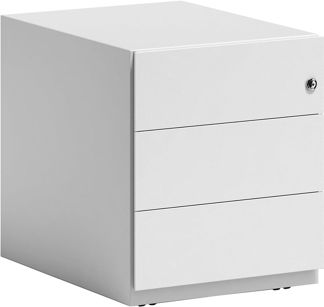 BISLEY Rollcontainer Note mit Griffleiste, 3 Universalschubladen, Metall, 696 Verkehrsweiss, 56.5 x